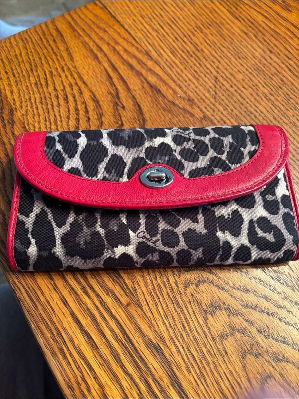 Coach park ocelot Wallet with Red Trim